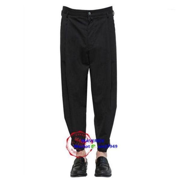 

27-44 2021 spring and summer men casual harem pants belted button shut three-dimensional taper ankle length trousers men's, Black