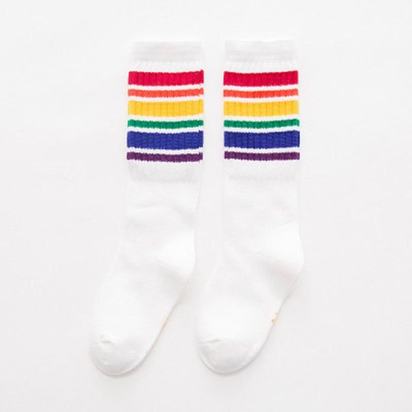 

socks girls knee high kids boys stripes cotton sports school white skate children baby long tube leg warm, Pink;yellow
