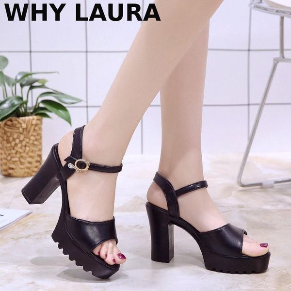 

dress shoes summer women's shoes, 2021 high heels, platform soles, toe roman style, one-line buckle, square heel sandals, Black