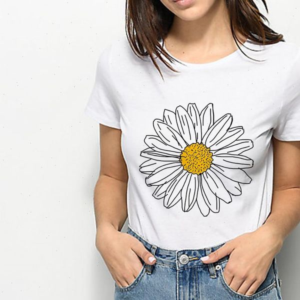 

new style loose pop spring summer vestidos vintage kawaii sunflower t shirt hip hop streetwear women t shirt, White