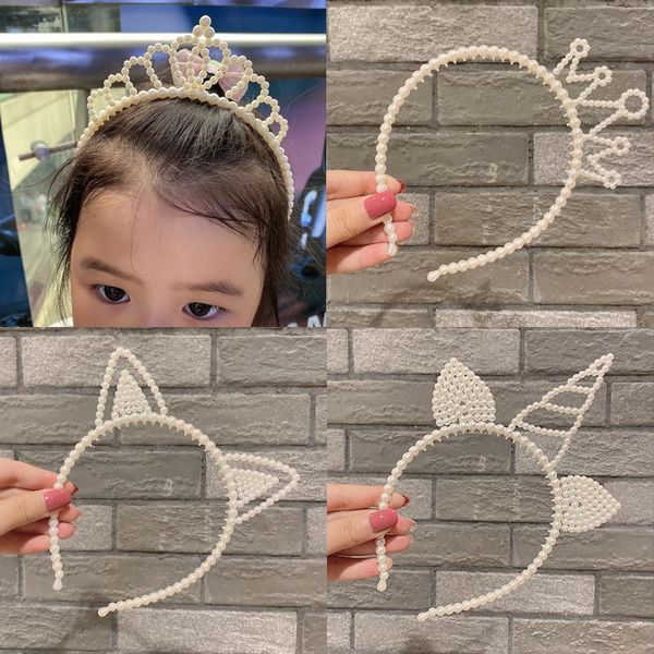 

hair accessories sen plastic pearl headband various cartoon cute princess crown simple and versatile, Slivery;white
