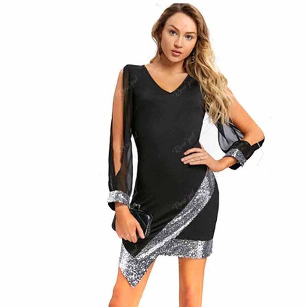 

casual dresses v neck off shoulder transparent dress mature party lady women comfortable summer fashion sequined midi, Black;gray