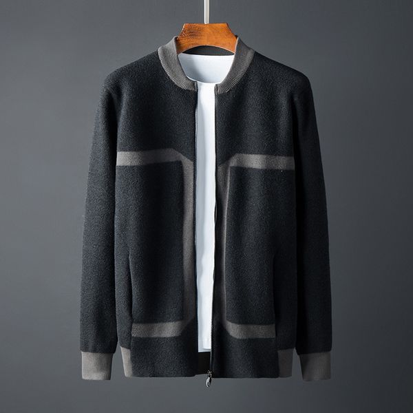 

sweater knit autumn 2021 non pilling imitation mink cardigan men's korean slim stand collar jacket trend, White;black