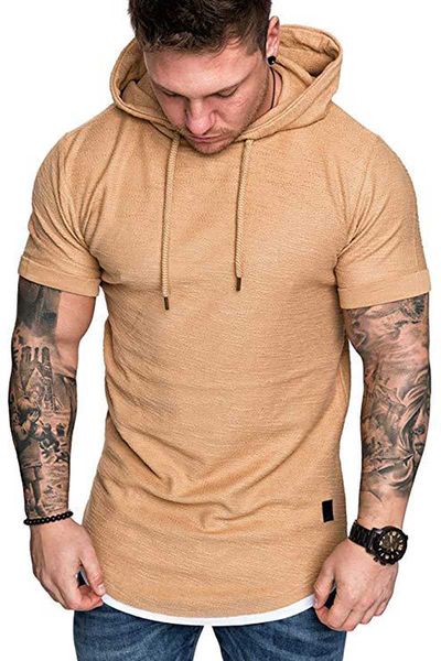 

men's t-shirts 2021 trendy short sleeve t-shirt with hooded collar large size hoodie solid color outdoor casua, White;black