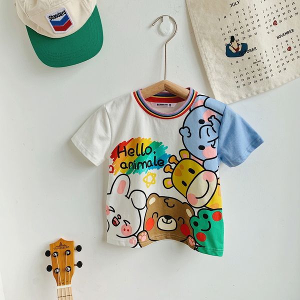 

collar summer rainbow thread macdangdang zoo children's t short sleeve t-shirt boys and girls, Black;white