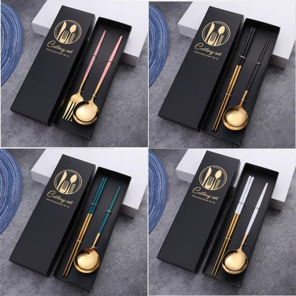 

2pcs/gift box stainless steel dinnerware gift set silverware dinner nordic tableware spoon chopstick stainless steel cutlery set