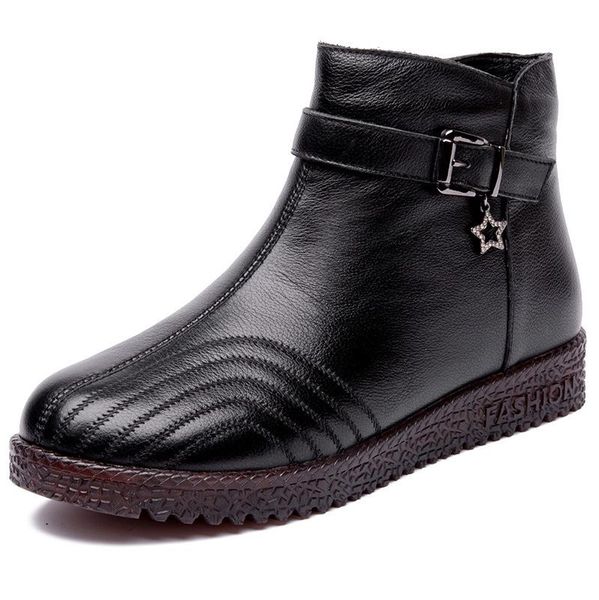 

boots velvet fur warm winter shoes women genuine leather snow ankle 2021 casual female short tube snowboots, Black