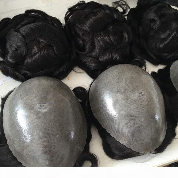 

full thin skin men toupee black color 1b# wavy brazilian human hair full pu toupee hair replacement for men ing