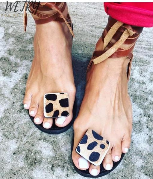 

2021 summer strap sandals women's flats open toe leopard casual shoes rome shoes woman plus size 35-43, Black
