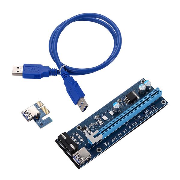 

ver 007 pcie pci-e pci express 1x to 16x riser card usb 3.0 data cable sata to 6pin ide molex power supply