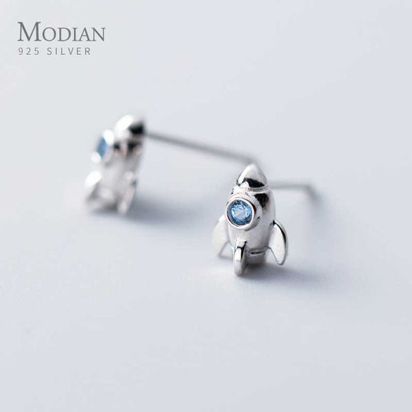 

blue crystal rocket stud earrings for women exquisite tiny trendy 925 sterling silver jewelry female korean accessories 210707, Golden;silver
