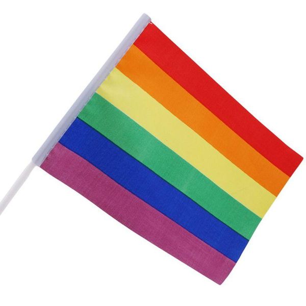 

party decoration 14x20cm rectangle cross stripes rainbow pride stick flag lgbt hand held waving small parade supplies