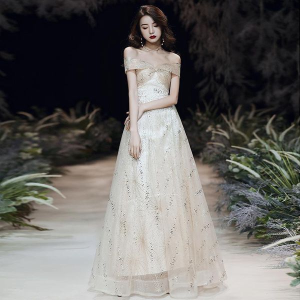 

ethnic clothing off shoulder champagne evening party sequins dress formal exquisite women princess dream prom gown dresses vestidos, Red