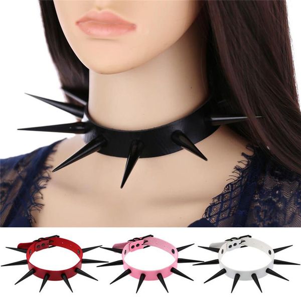 chains gothic vegan leather studded spiked choker necklace punk collar for women men biker metal chocker goth jewelry, Silver