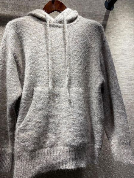 

autumn winter women hooded knitted sweater long sleeve lady loose drawstring knitwear female fashion simple pullover women's sweaters, White;black