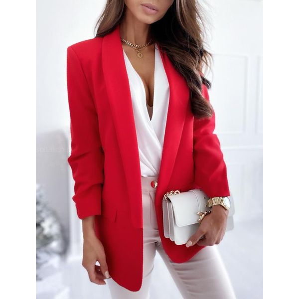 

women's suits & blazers spring and autumn slim suit coatblazer women lapel collar open stitch solid color ladies coat elegant blazer, White;black