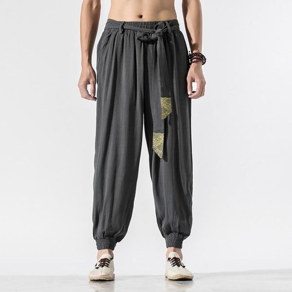 

2021 japanese style pants for man summer cotton linen thin loose asian traditional samurai trousers harajuku fashion streetwear, Red