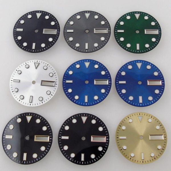 

repair tools & kits bliger 29mm steel green luminous marks sunburst silver/gold/green /black watch dial face fit nh36a double date window