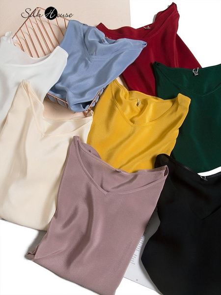 

women's t-shirt high level versatile silk crepe de chine v-neck 2021 spring, White