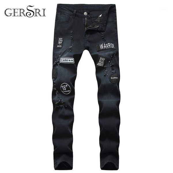 

men's jeans gersri fashion for men destroyed ripped slim thin skinny 2021 long hiphop trousers clothes clothing male, Blue