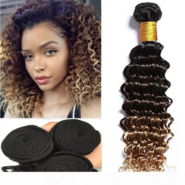 

deep wave 1b 4 27 ombre brazilian virgin hair 3 4 bundles black brown honey blonde three tone ombre hair for black women