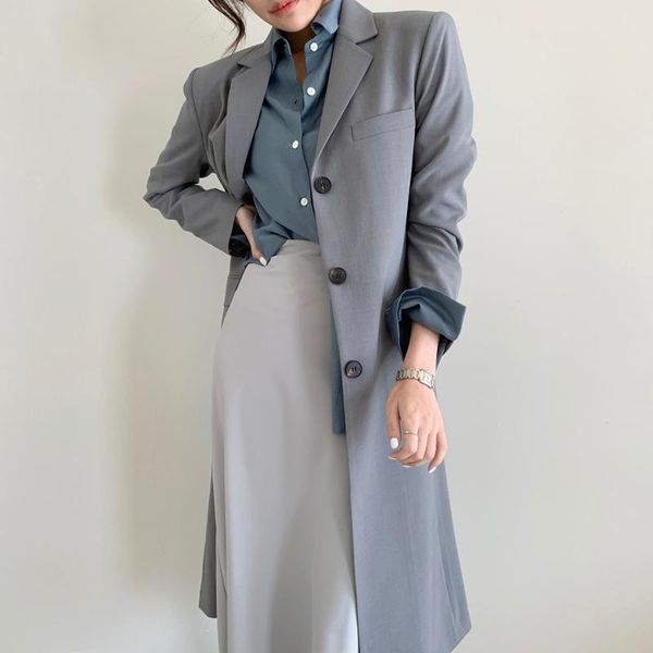 

women's trench coats zcsmll korea autumn elegant suit collar single breasted loose straight over the knee long windbreaker women casual, Tan;black