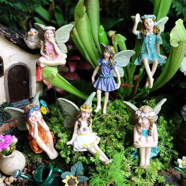 Набор из 6 миниатюрных садовых феев фигурки смолы Мини фея статуя фигуры фея садовые украшения украшения аксессуары 210811