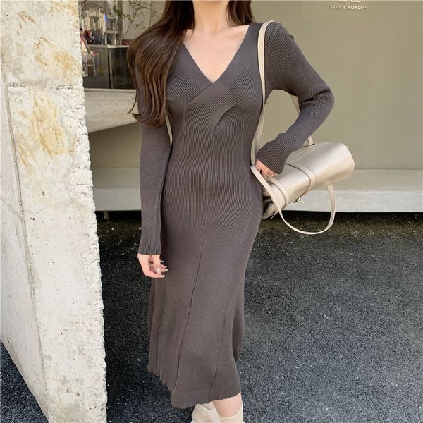 

2021 new outono inverno malha sweate com decote em v magro bodycon vestido elegante festa vestidos bic8, Black;gray