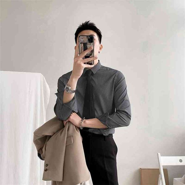 

spring striped long sleeve shirt men's slim fit non ironing business suit korean casual new handsome shirt fashion, White;black