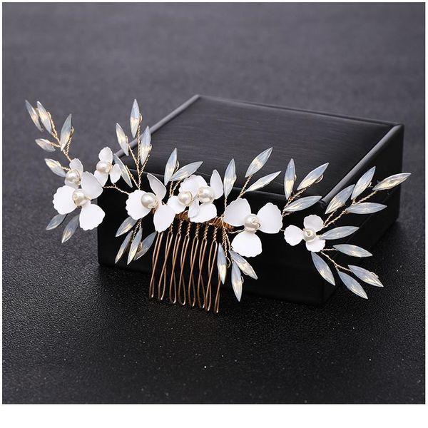 

gold tiara hair combs pearls crystal women hair jewelry rhinestone handmade flower hair combs bridal wedding acc qylaum, Silver