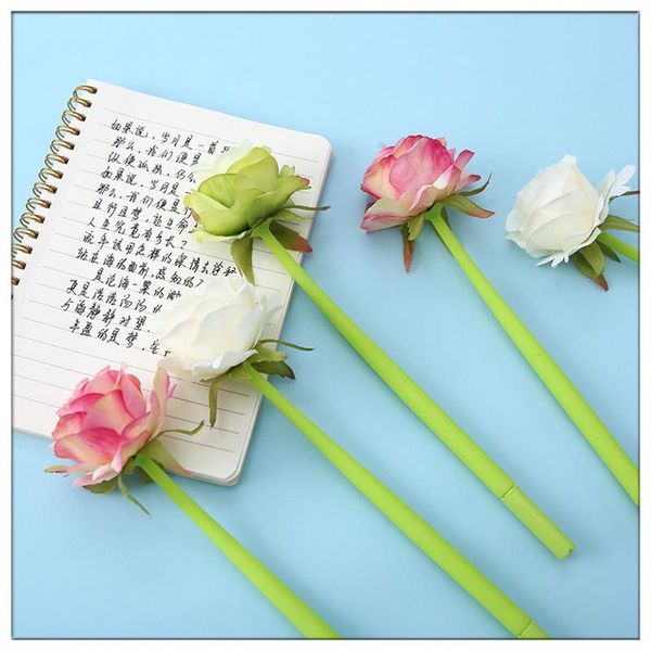 

gel pens 8 pcs creative simulation valentine's rose flower silicone pen school office stationery holder decorative ornaments gift