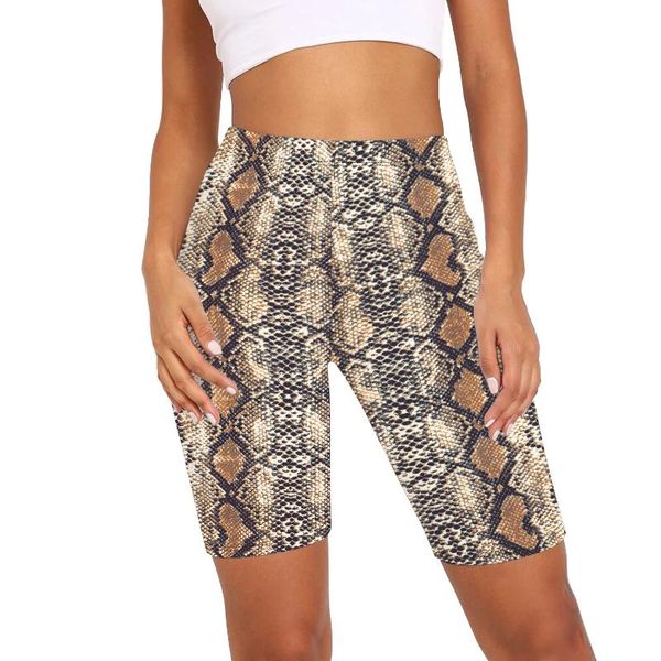 

women's leggings summer women stretch short high waist pants leopard printed dots snake bicycle capris sweatpants, Black