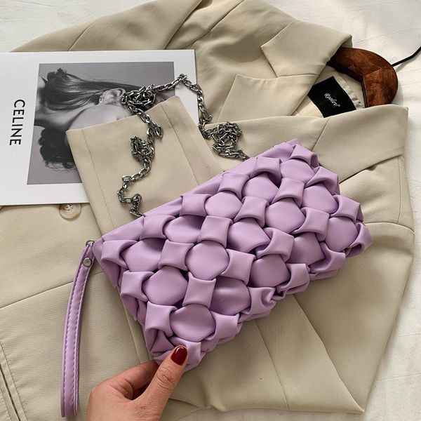 

evening bags braid shoulder summer bag clutch cloth leather party women chain luxury purple satchel female crossbody women's handbags
