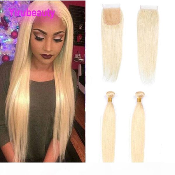 

malaysian unprocessed light color 613 blonde straight 2 bundles with lace closure 4x4 middle three part straight human hair extensions, Black;brown