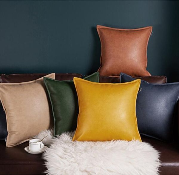 

nordic solid pu leather pillowcases decoration cushions covers for sofa bed car seat pillow cover waterproof throw pillows
