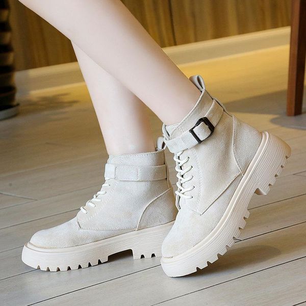 

boots 2021, new round-toed short boots, britishstyle muffin single boots cool street, fall/winter hoof heels platform, Black