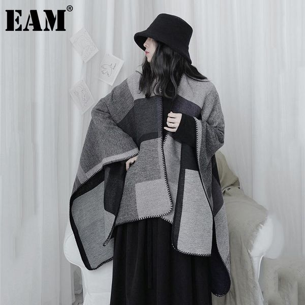 

scarves [eam] women black gray plaid big keep warm scarf long temperament personality fashion tide autumn winter 2021 1dd1352, Blue;gray