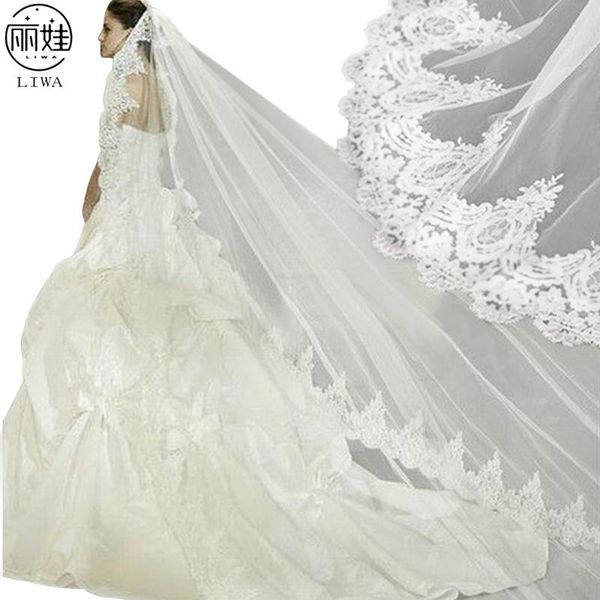 

bridal veils veu de noiva longo com renda one-layer 3 meter veil wedding retro lace cathedral bv297, Black