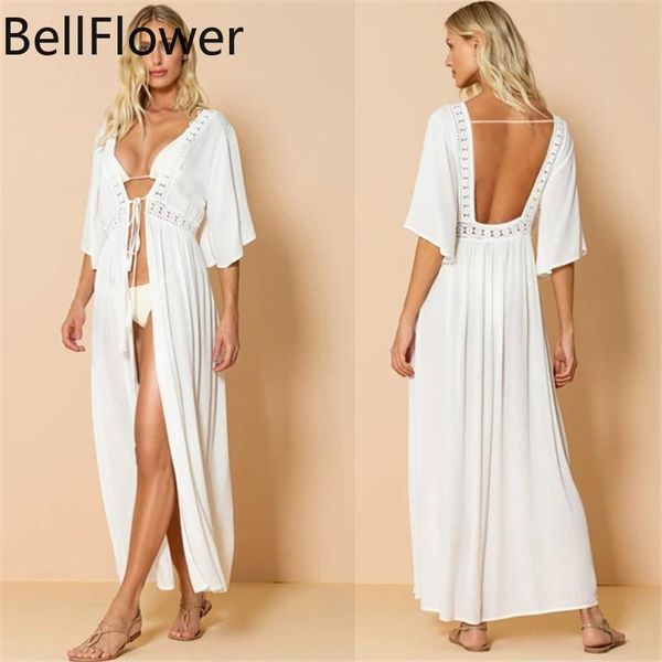 Costumi da bagno da donna Abito sexy bianco Cover Up Donna 2021 Abiti da vacanza Summer Beach Manica corta Solid Hollow Out Bandage Loose Vestido De P