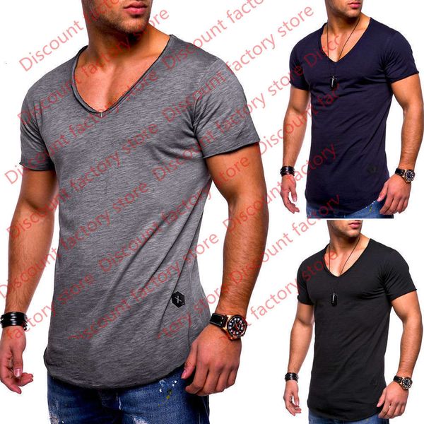 

summer new short sleeve v-neck casual pure color cotton t-shirt men's wear, White;black