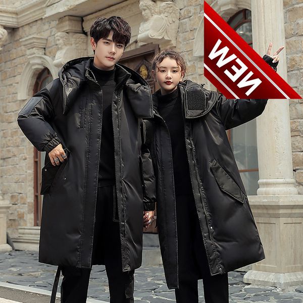 

men's and womens winter warm down coat men packaged puffer jacket long with hooded compressible for lovers, Black