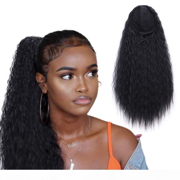 

human hair ponytail 10-22 inch kinky straight curly hair ponytail extensions with two plastic combs more colors available, Black