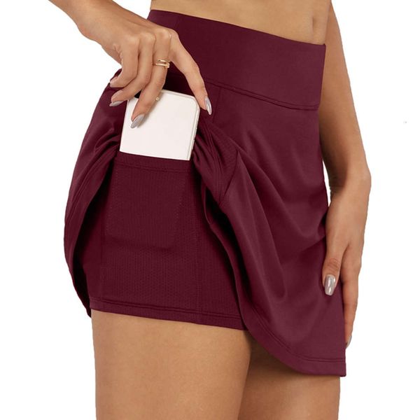 

women leggings clothing yoga skirt fitns pants safety fake two piece inner pocket tennis quick drying, White;black