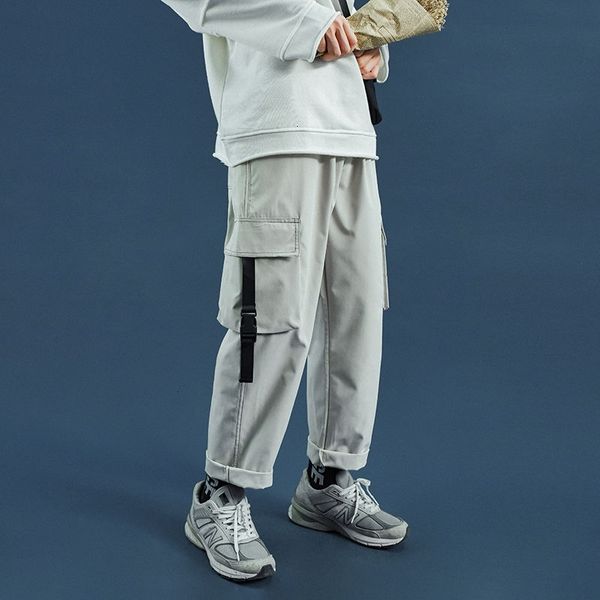 

men's pants spring summer cargo fashion retro pocket casual men streetwear loose hip-hop straight-leg mens m-2xl a4el, Black