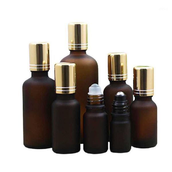 

storage bottles & jars 5ml~100ml roll on for essential oils matte amber massage bottle gold lid refillable perfume roller