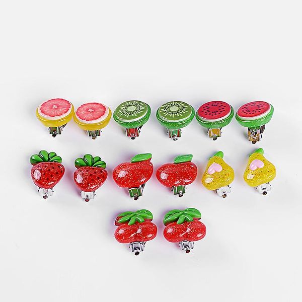 

clip-on & screw back 7/pair cute cartoon fruit ear clips children clip earrings girl resin no piercing earring for kids, Silver