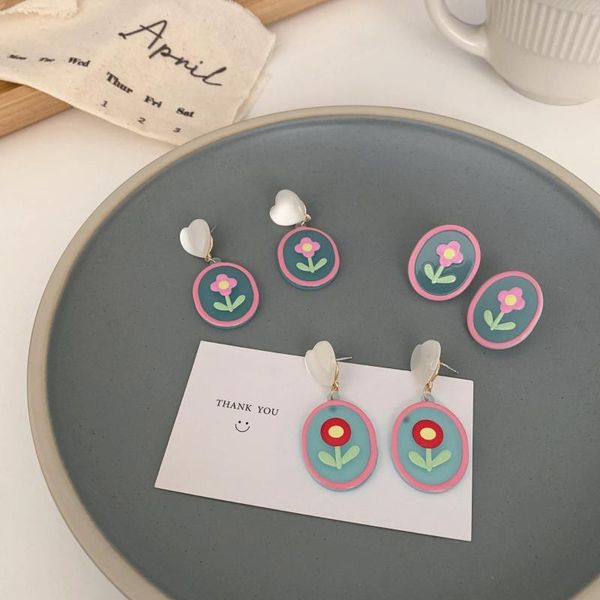 

stud cartoon flower stainless steel earrings cute sweet girl korean funny ear rings jewelry for women, Golden;silver