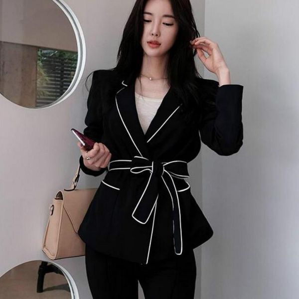 

women's suits & blazers woman deep v-neck lapel jacket hit color slim women mini blazer long-sleeved coat cardigan with belt, White;black