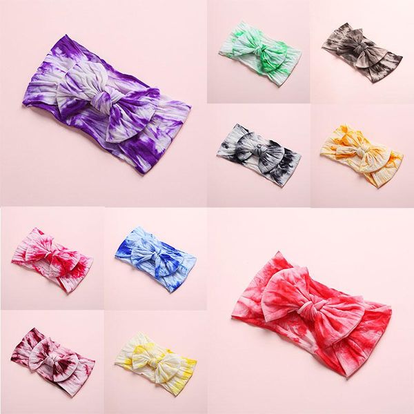 

hair accessories nylon headband tie dye print kids girls bohemian style bows big bowknot baby elastic bands, Slivery;white