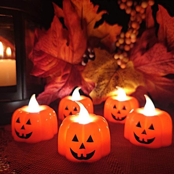 

halloween pumpkin flameless candle battery operated, led tea light candles for halloween indoor outdoor themed par jllqkp